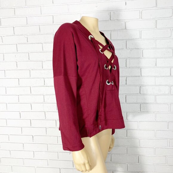 Active USA Women’s Y2K Maroon Lace-Up Baddie Sweatshirt - Picture 8 of 12